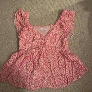 Red and White Floral ruffle crop top